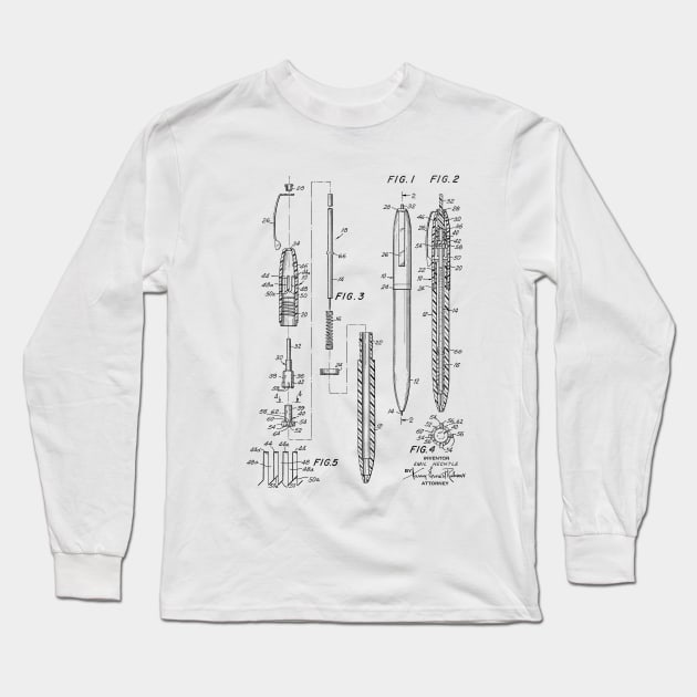 ball-point pen mechanism Vintage Patent Hand Drawing Long Sleeve T-Shirt by TheYoungDesigns